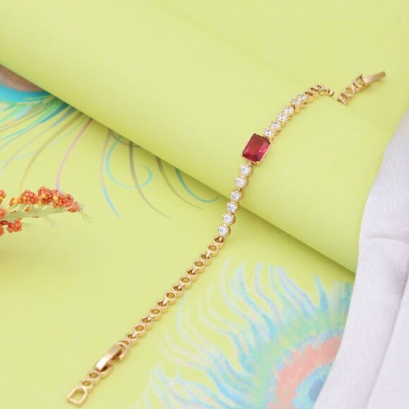 Rose Gold Bracelet with Ruby Red Center and Sparkling White Crystals, XPBL0705 - Picture 3 of 12